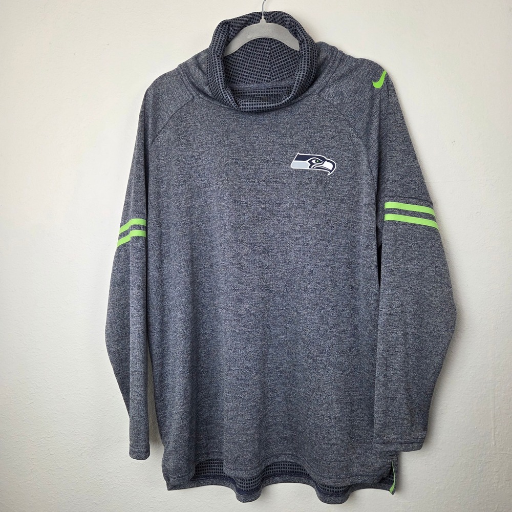 Nike Seattle Seahawks Womens Large Blue Cowl Neck‎ Pullover Long Sleeve Top
